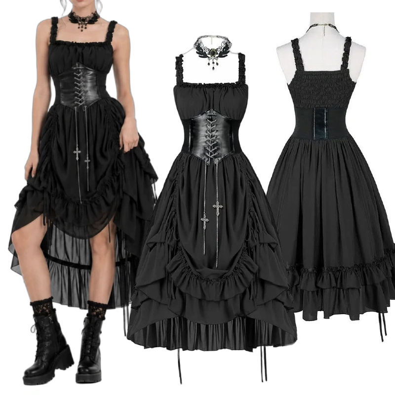 فستان نسائي قوطي أسود بتصميم ك - مراجعة Vintage Fashion Dresses وسعره